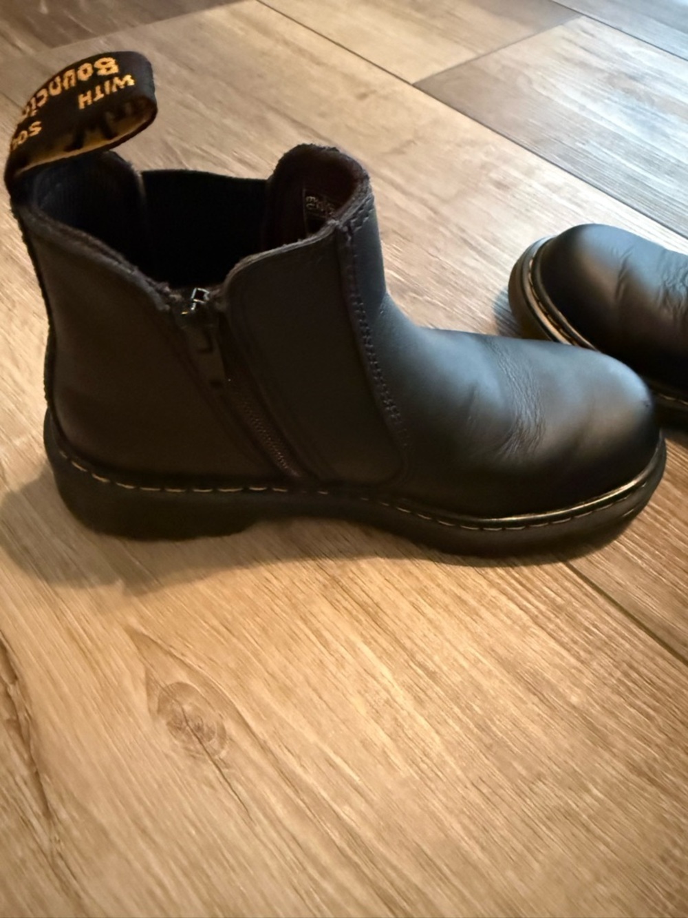 Dr. Martens Black Leather Chelsea Ankle Boots with Yellow Stitching - Kids - Picture 7 of 10